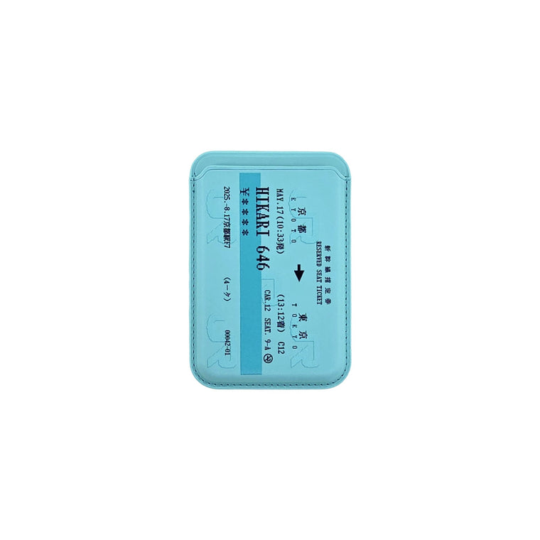 Shinkansen Ticket MagSafe Phone Wallet by Donburee x Pinbuds, front view
