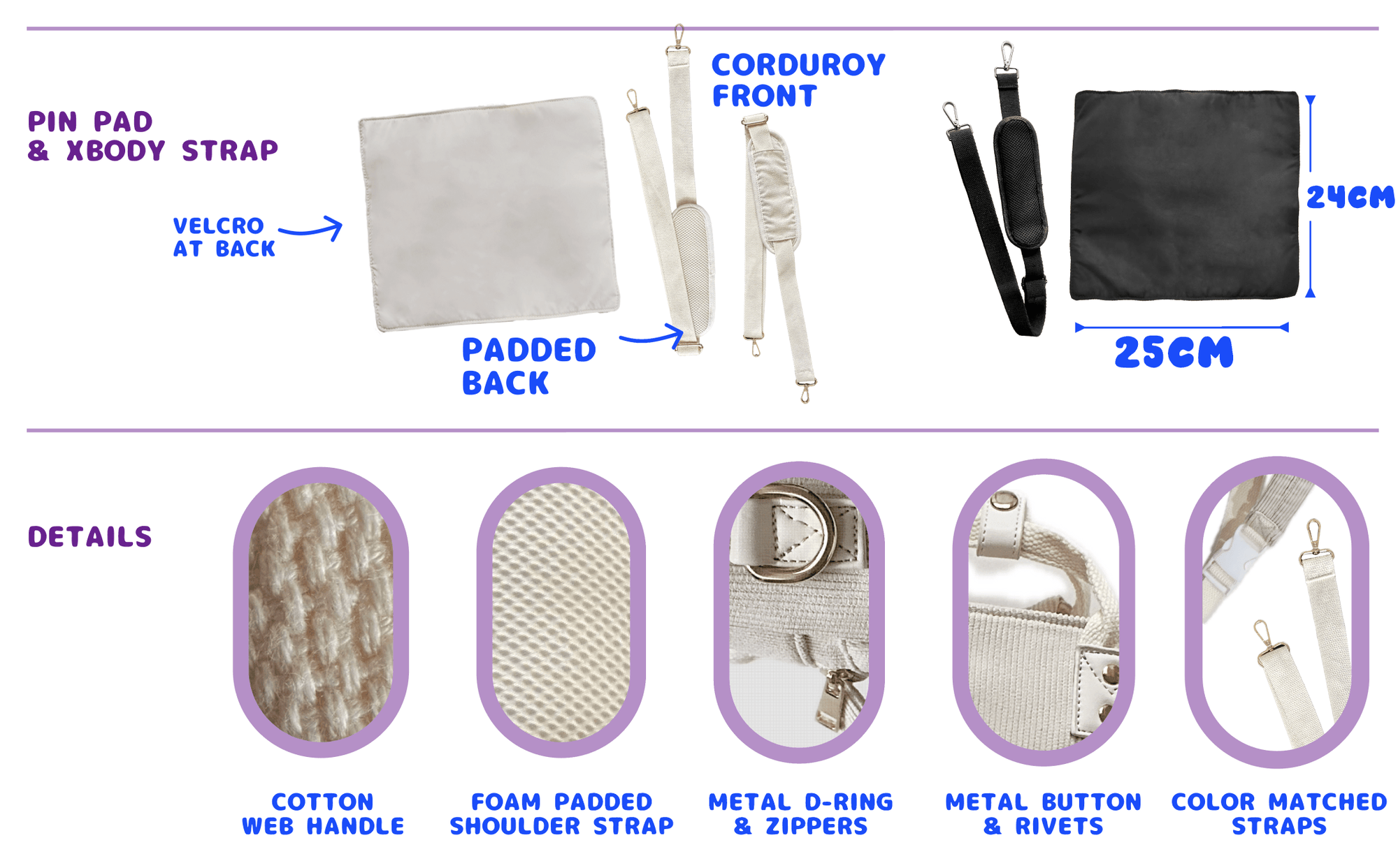 pinbuds Bags 3 in 1 Pin ITA Tote Backpack/Bag Corduroy (Black/Beige)