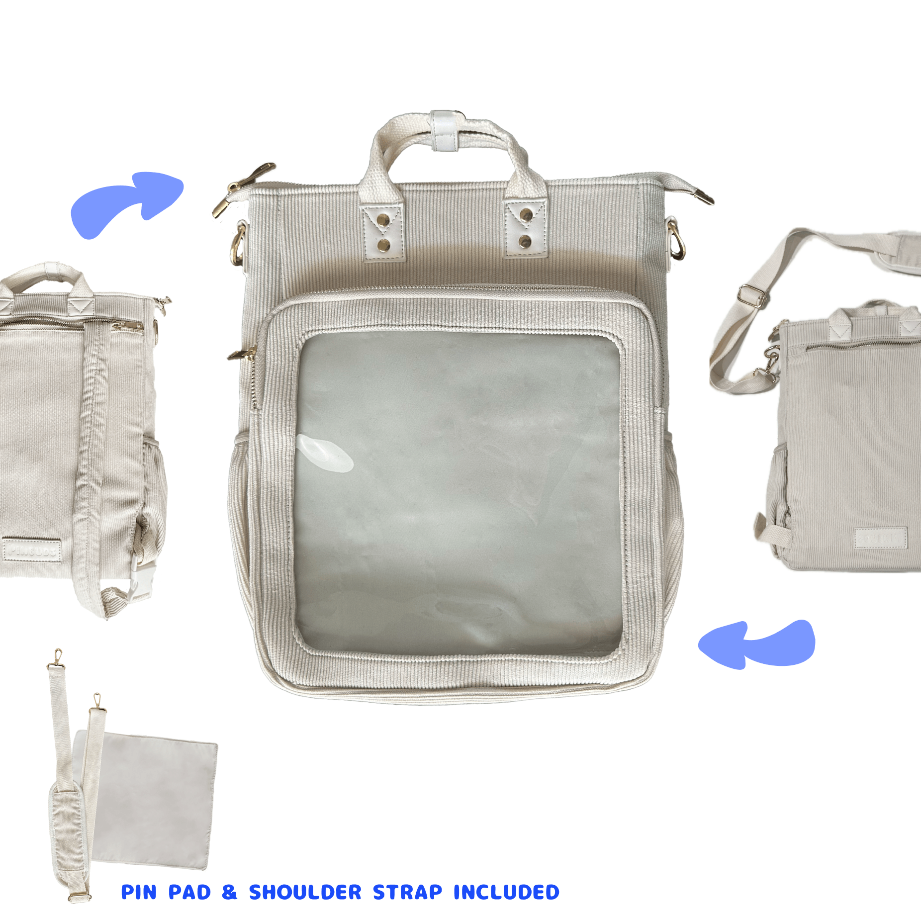 pinbuds Bags Beige Corduroy 3 in 1 Pin ITA Tote Backpack/Bag Corduroy (Black)