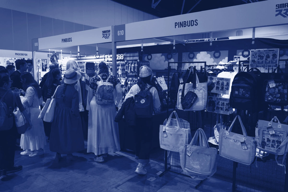 Shoppers browsing ITA bags at the Pinbuds booth, SMASH! Sydney 2025