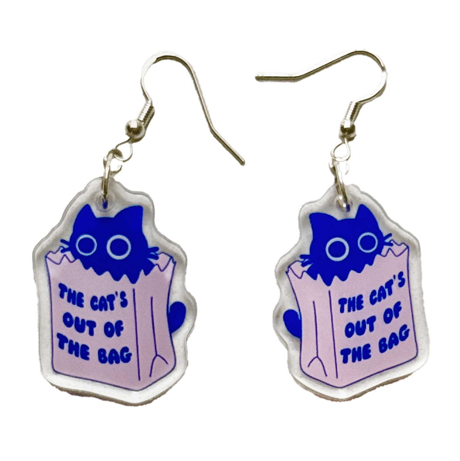 Pinbuds Earrings Cat’s out of the bag acrylic earrings pair