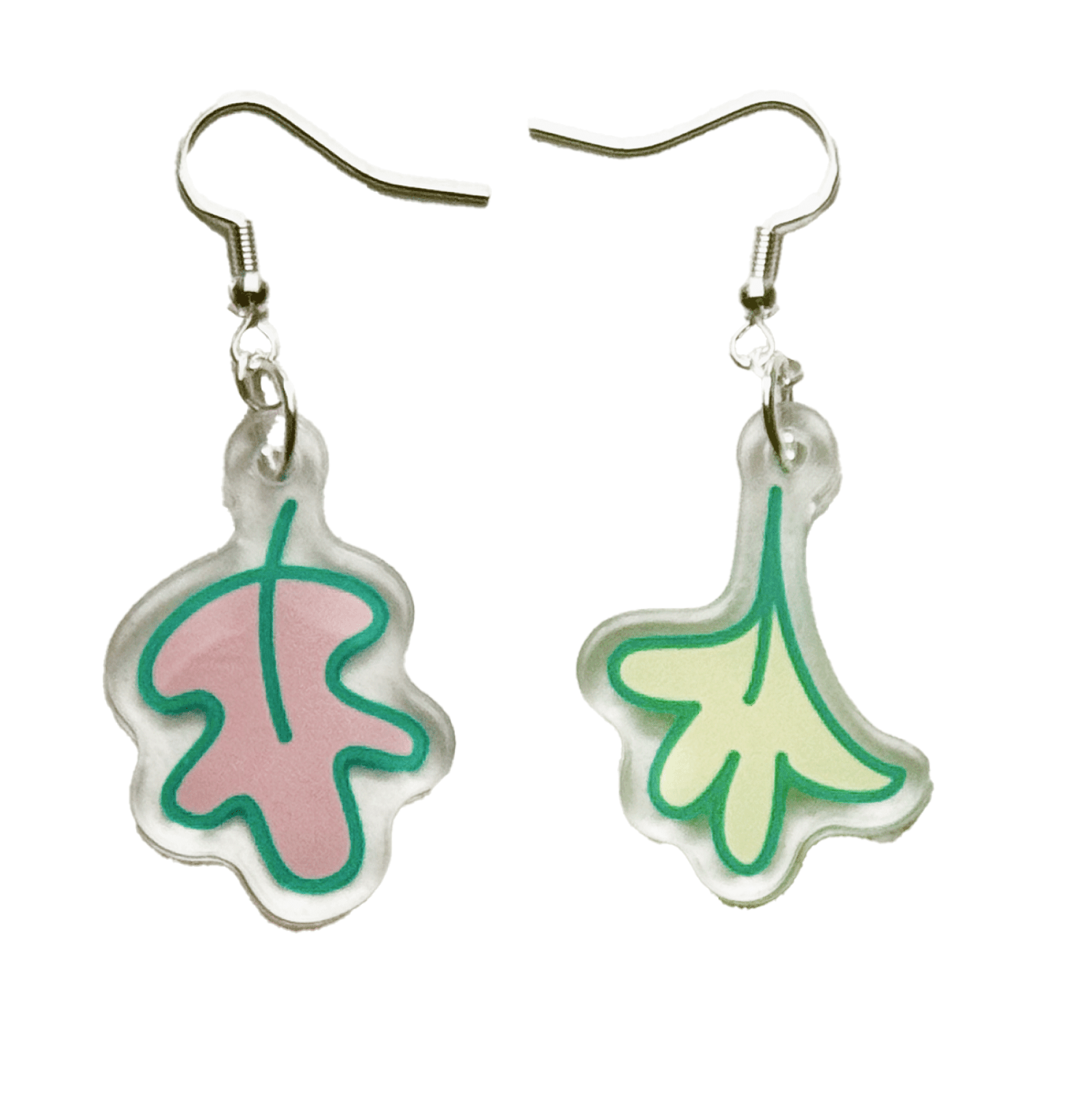 Pinbuds Earrings Heartstopper Leaves acrylic earrings pair (Pink & Green)