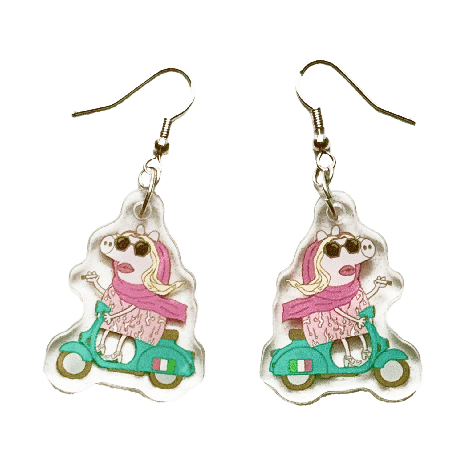 Pinbuds Earrings Italia pig white lotus meme acrylic earrings pair
