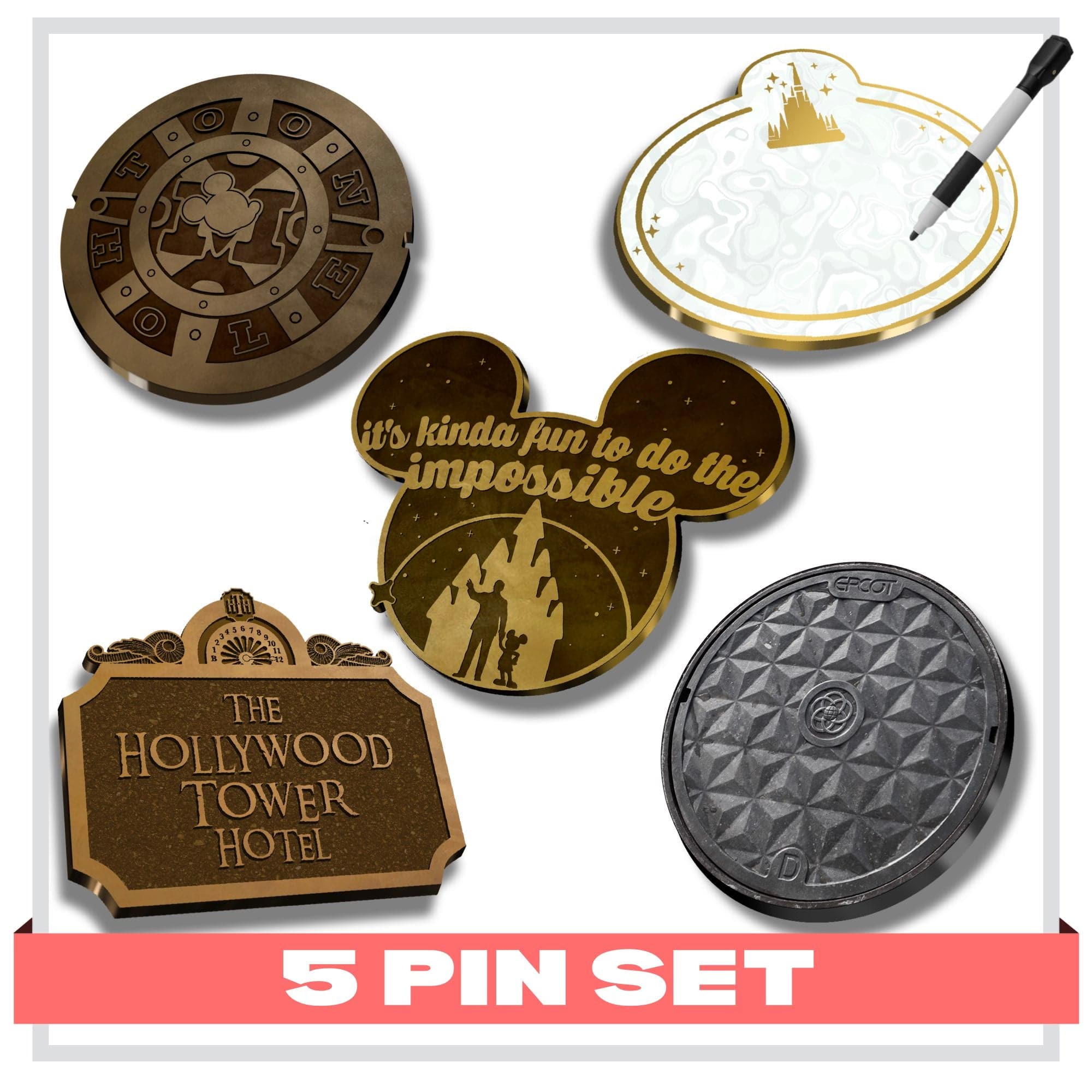 pinbuds Fantasy Park 5 Pin set Epcot Manhole pin