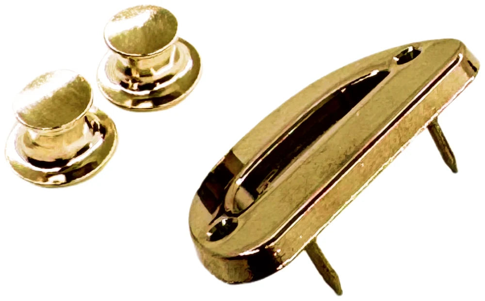 Gold D-ring from the side: 2 posts and 2 locking backs