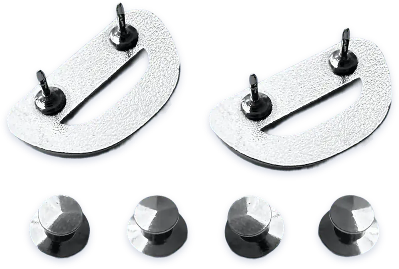 The backs of 2 Silver D-rings with their posts, and 4 locking backs