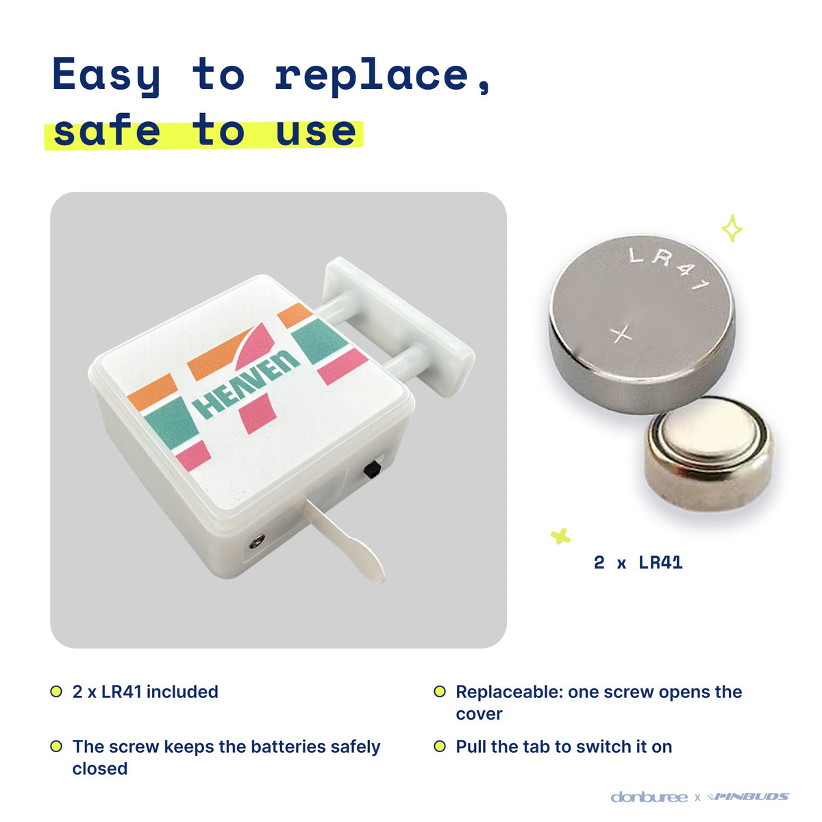 7 Heaven Magnet Light by Donburee x Pinbuds, easy to replace and safe to use battery