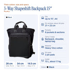 15" 3-Way Shapeshift Backpack Thick Cotton 2026 v10 Version, size and specs