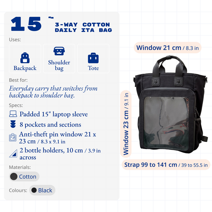 15" 3-Way Shapeshift Backpack Thick Cotton 2026 v10 Version, size and specs