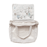 Corduroy ITA tote 17", beige, open top with the pin pad lifted out