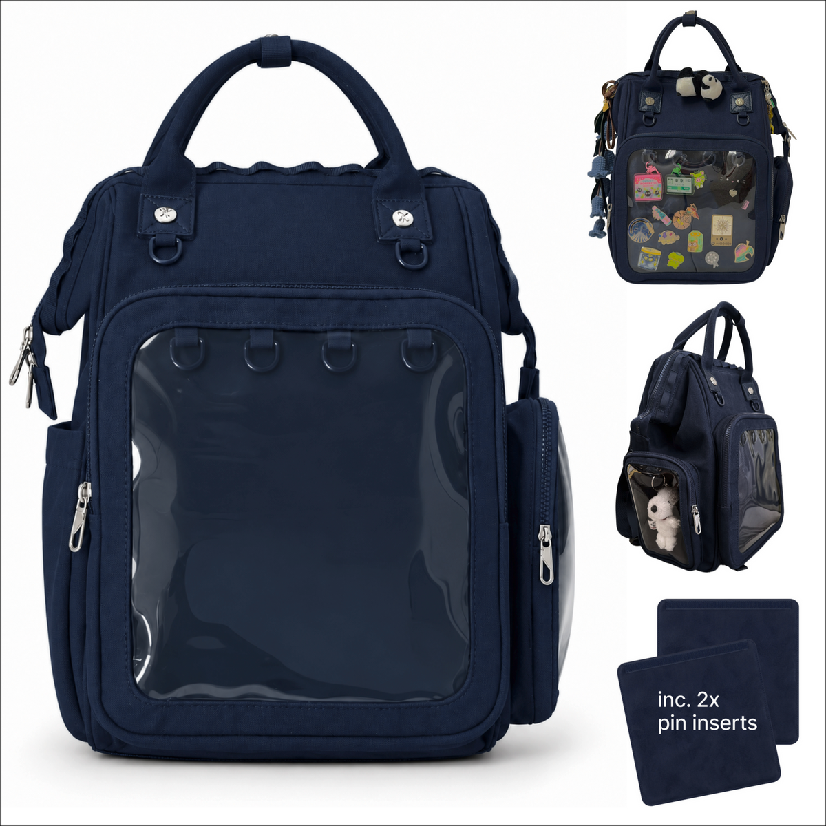 Dual window ITA backpack 15", navy, front with pins and two pin inserts
