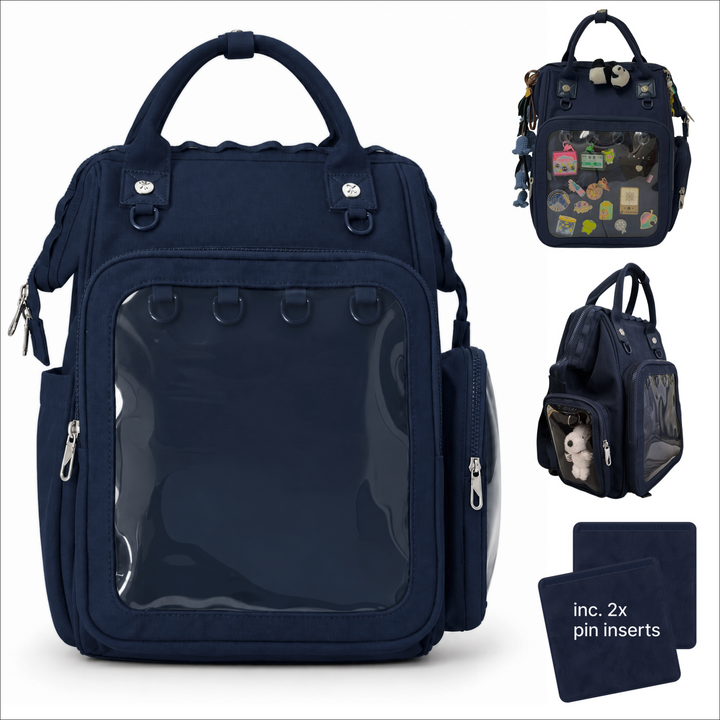 Dual window ITA backpack 15", navy, front with pins and two pin inserts