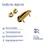 D-Ring Pins (2-Pack) by Pinbuds, specs: two locking backs, works on any fabric
