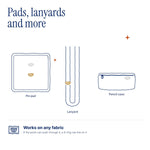 D-Ring Pins (2-Pack) by Pinbuds, on pin pads, lanyards and pencil cases