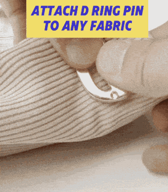 Attaching a D-ring pin back to fabric, then locking it with two clasps