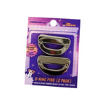 Silver Pin-On D-Rings (2-Pack) by Pinbuds, front view of the silver pair on the backing card
