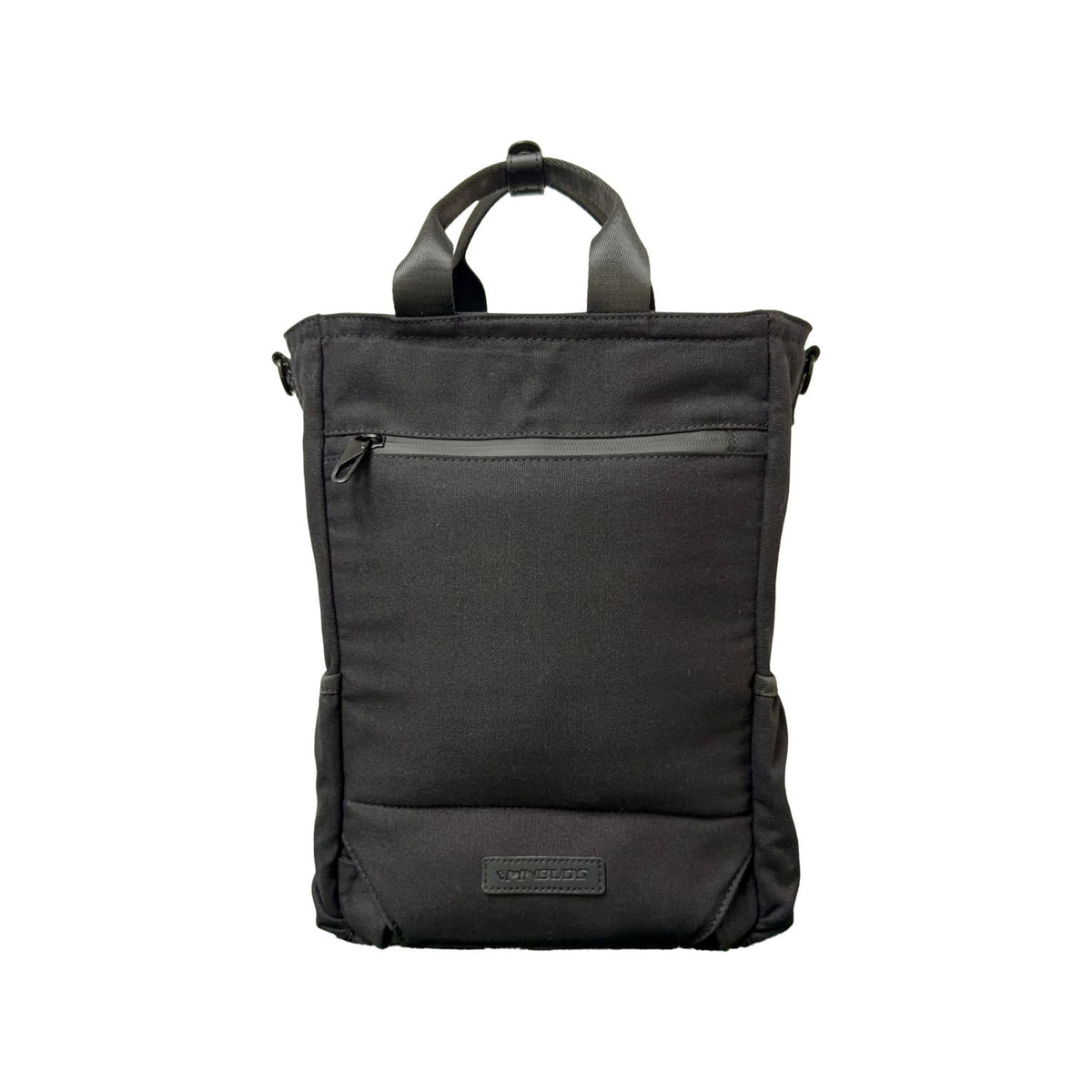 Cotton Convertible ITA Bag 15", black: back view with the backpack straps tucked away
