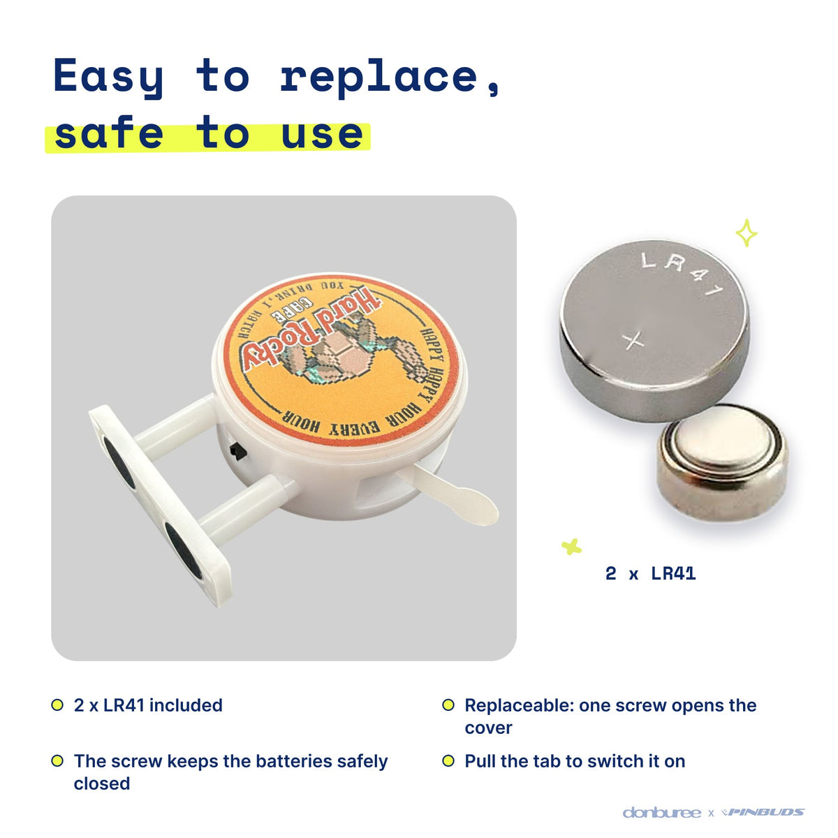 Hard Rocky Cafe Magnet Light by Donburee x Pinbuds, easy to replace and safe to use battery