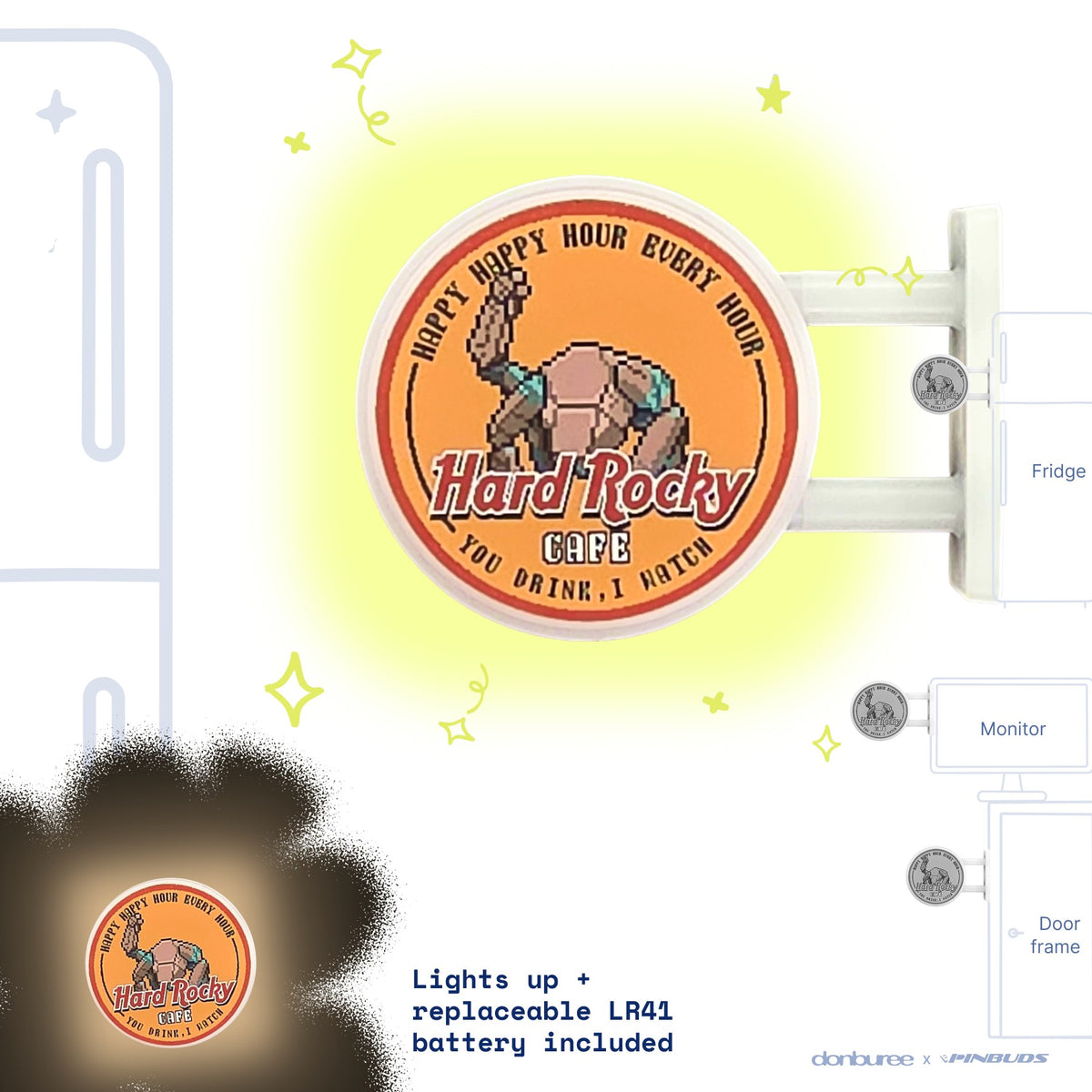 Hard Rocky Cafe Magnet Light by Donburee x Pinbuds, main product photo