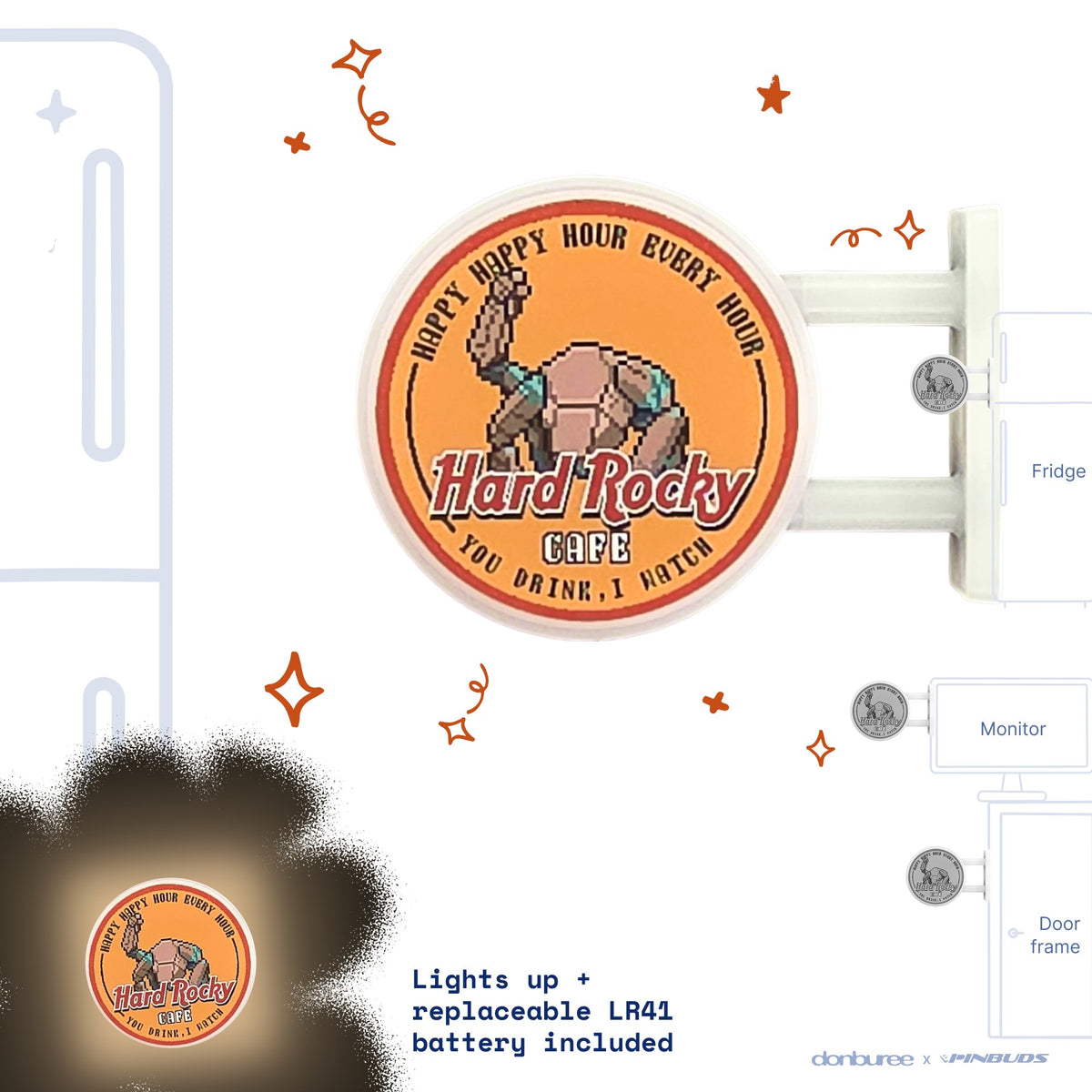 Hard Rocky Cafe Magnet Light by Donburee x Pinbuds, main product photo