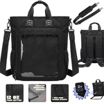 Convertible bucket ITA bag 15", cotton, black, front with shoulder strap and backpack view
