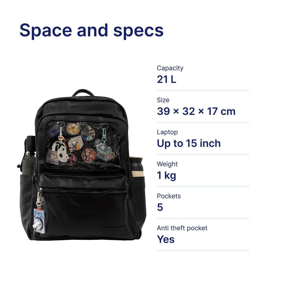ITA 15" Daily Backpack Pro by Pinbuds, size and specs