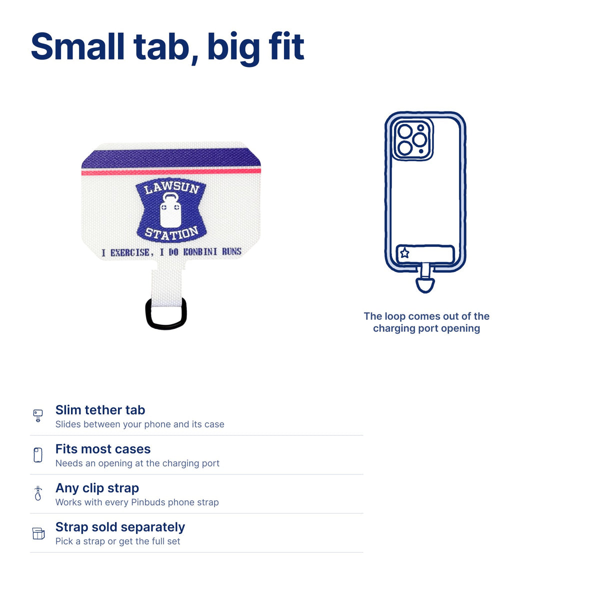 Phone Lanyard Tethers by Pinbuds, size and specs