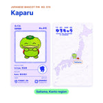 Kaparu backing card with the real enamel pin, and a map of Japan with Saitama highlighted