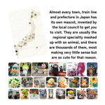 Japanese mascot pins: every town has its own mascot, shown on a map of Japan with the costumed mascots