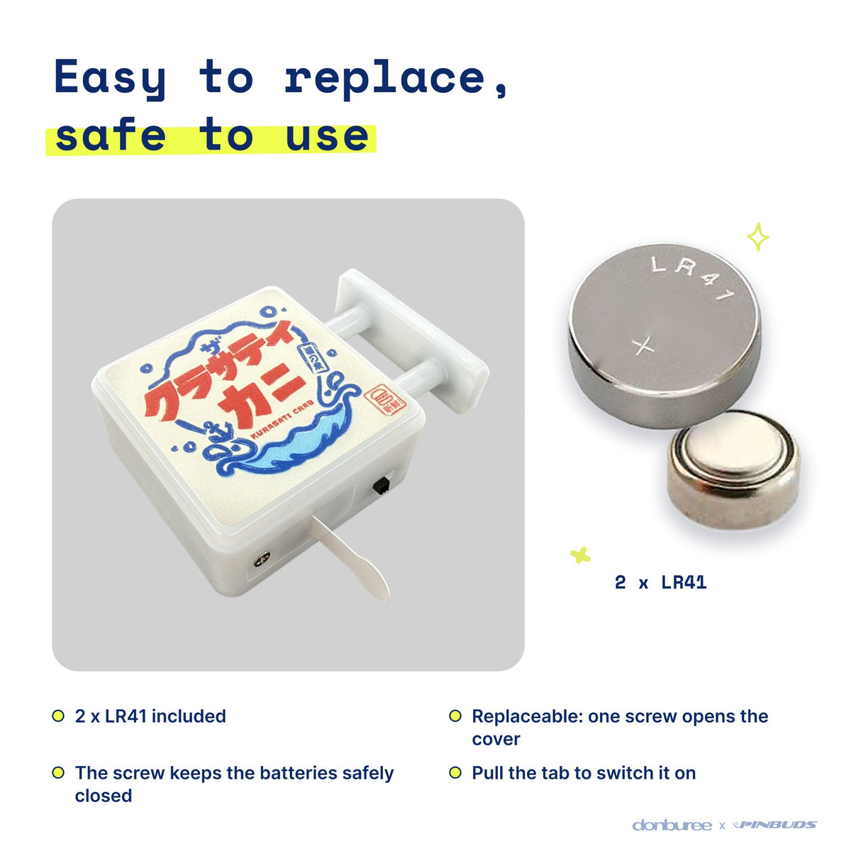 Kurasati Krab Magnet Light by Donburee x Pinbuds, easy to replace and safe to use battery