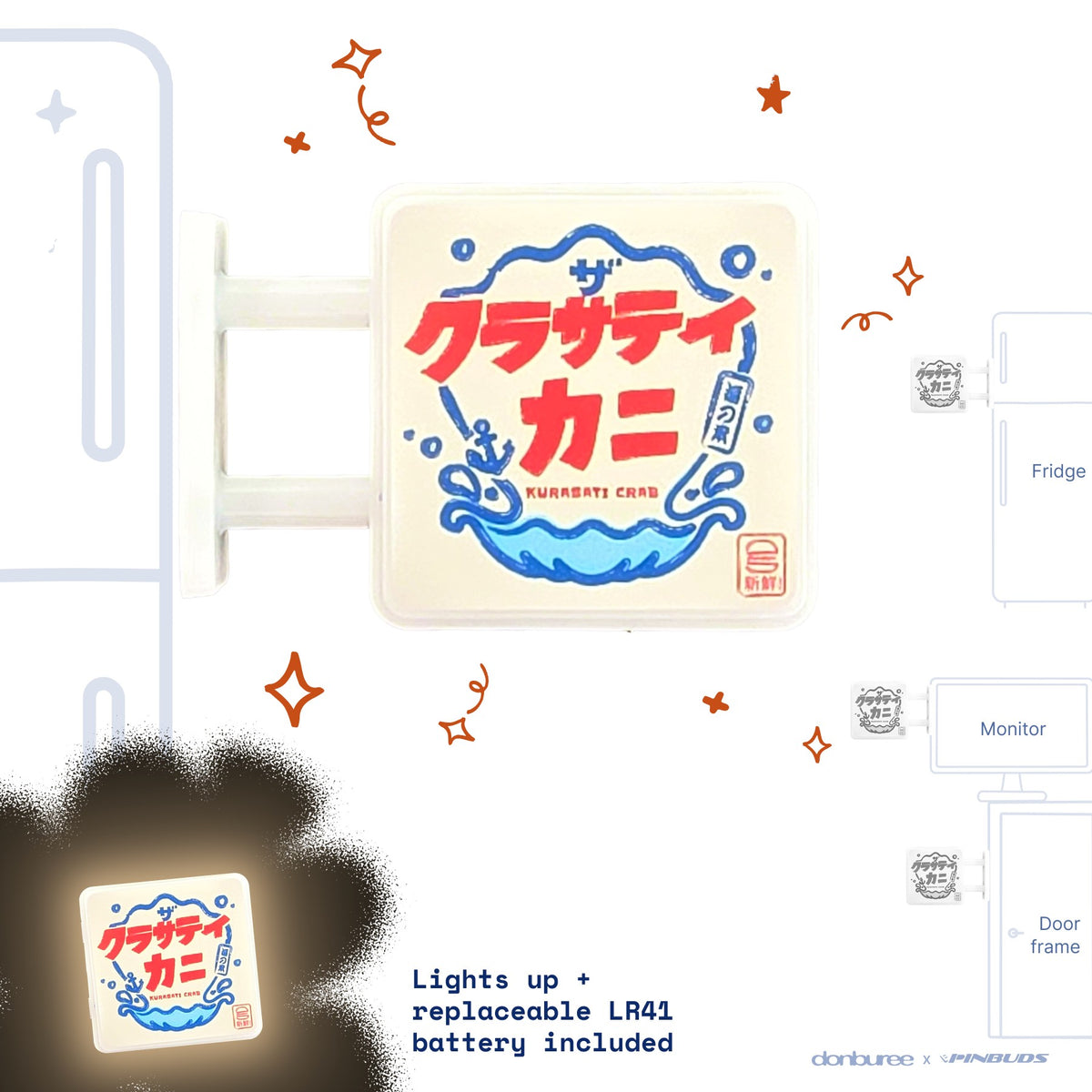 Kurasati Krab Magnet Light by Donburee x Pinbuds, main product photo