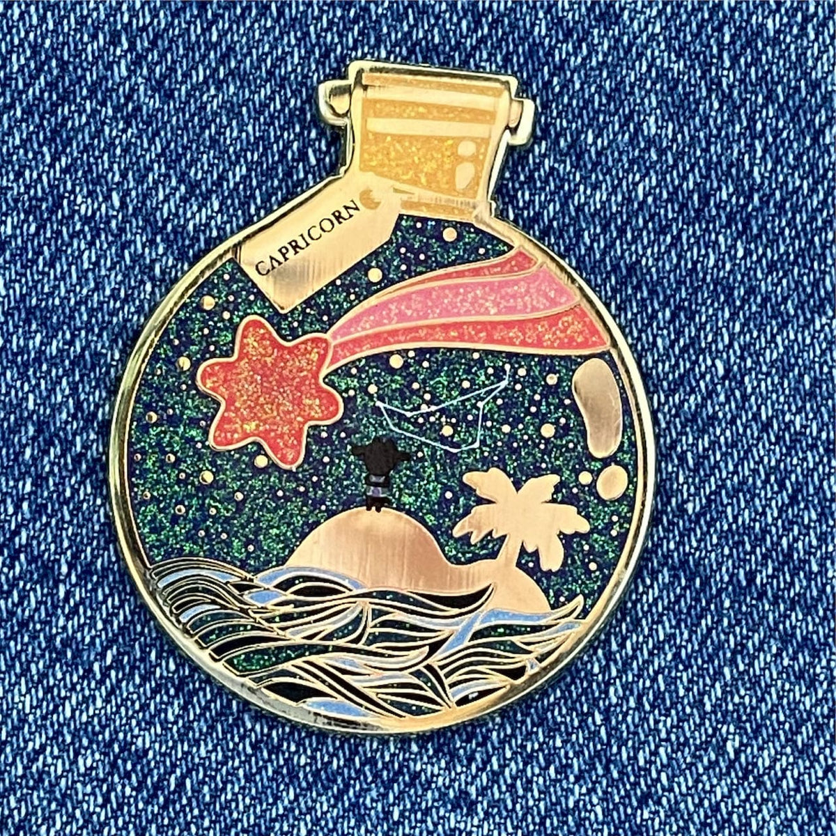 Capricorn Wishing Animal enamel pin, hard enamel