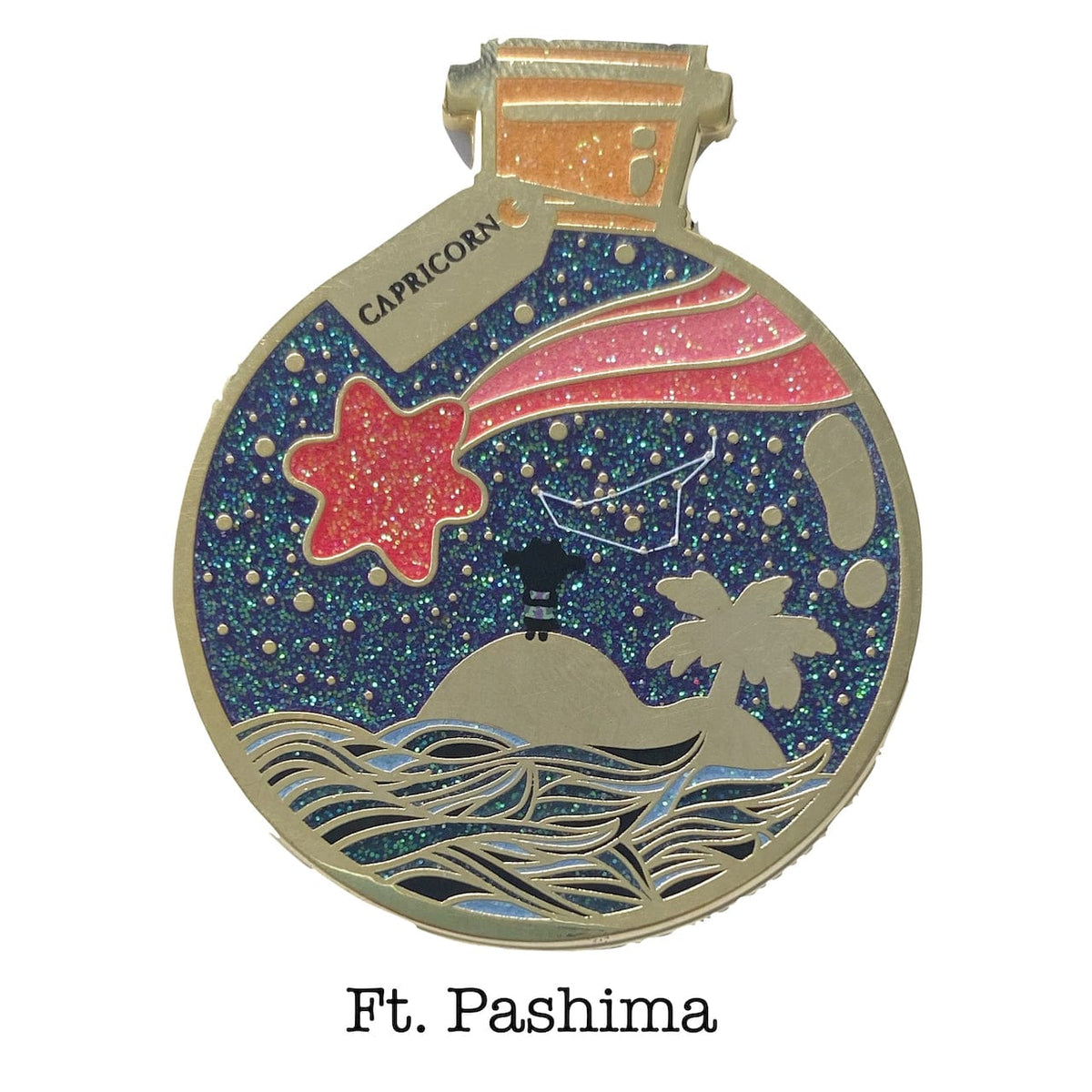 Capricorn Wishing Animal enamel pin, gold plating