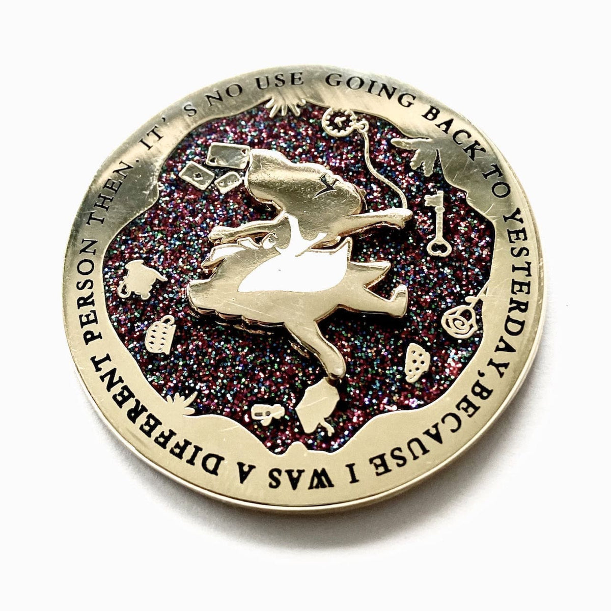 Down the Rabbit Hole Spinner enamel pin, gold plating