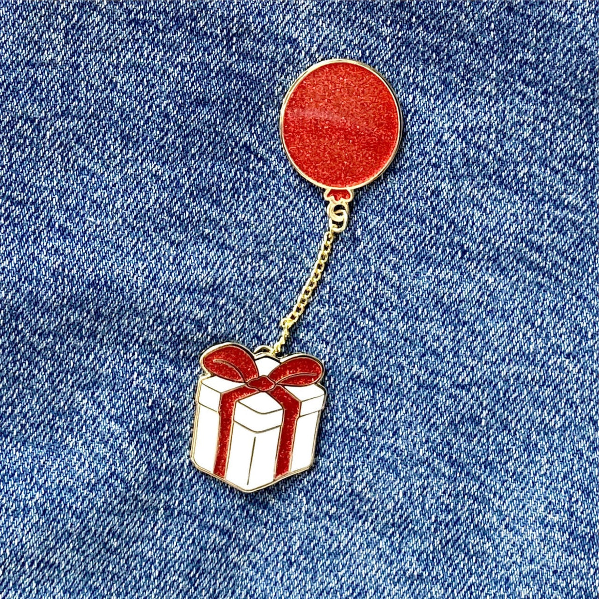 Floating Gift Box enamel pin, glitter