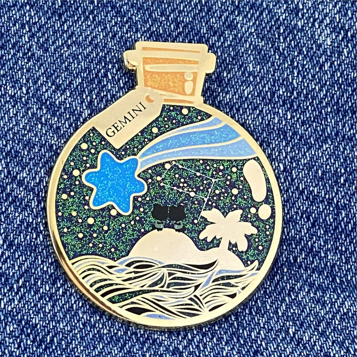 Gemini Wishing Animal enamel pin, hard enamel