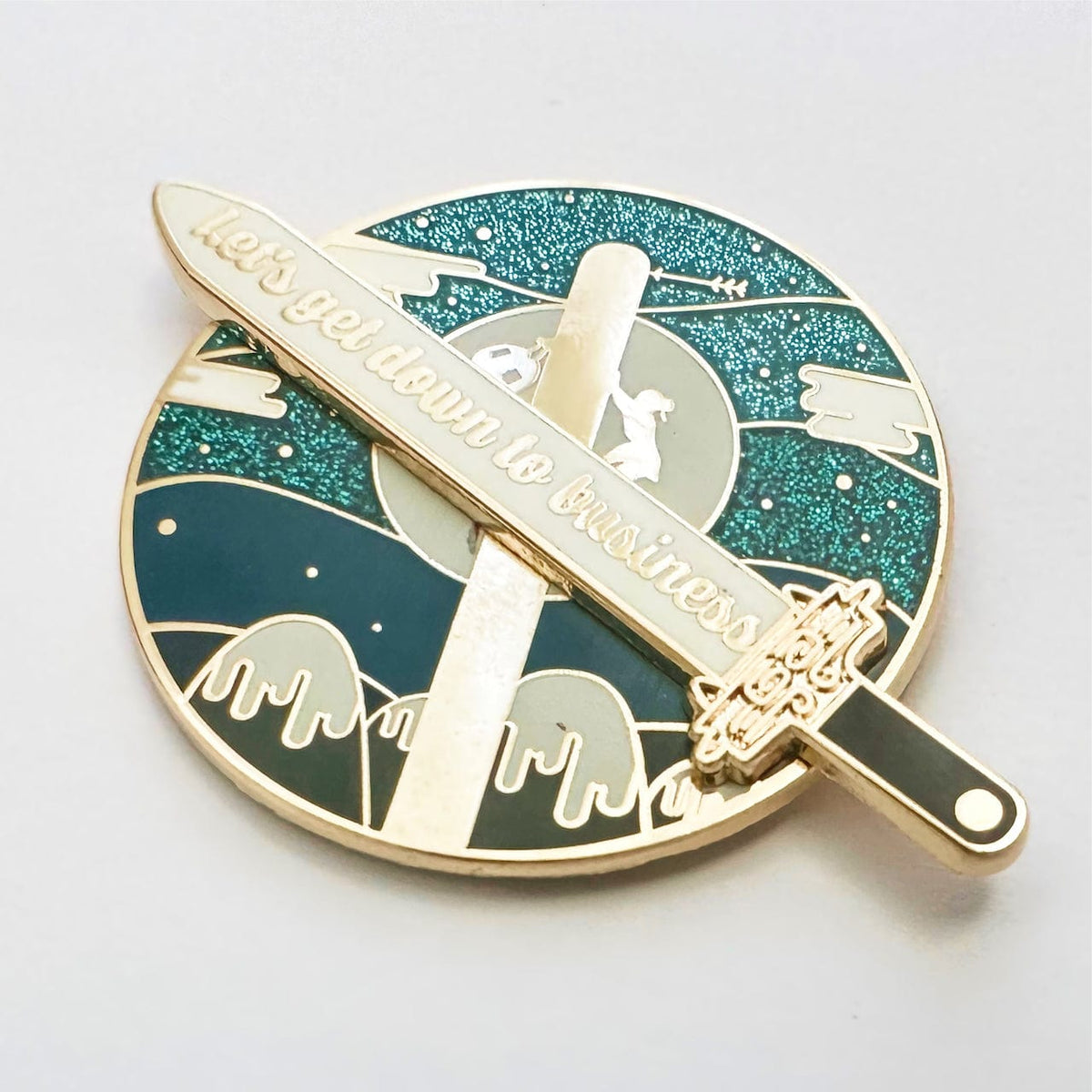Get Down to Business Spinner enamel pin, gold plating