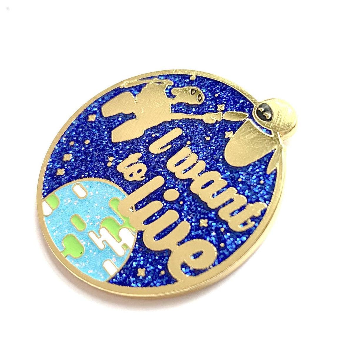 I Want to Live enamel pin, gold plating