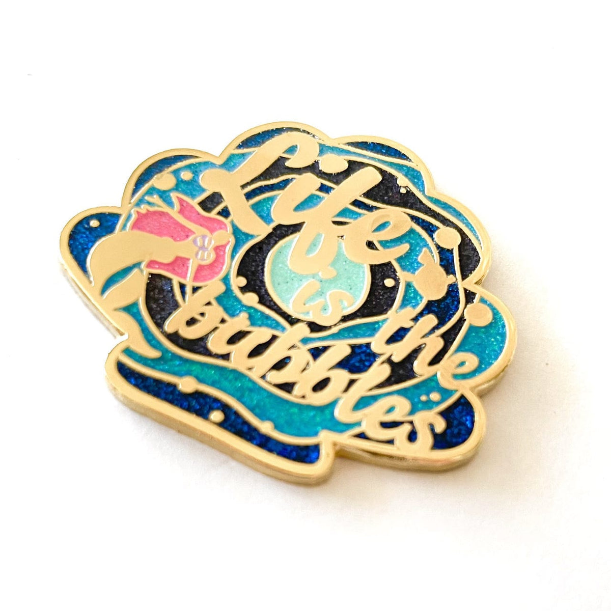 Life Is the Bubbles enamel pin, gold plating