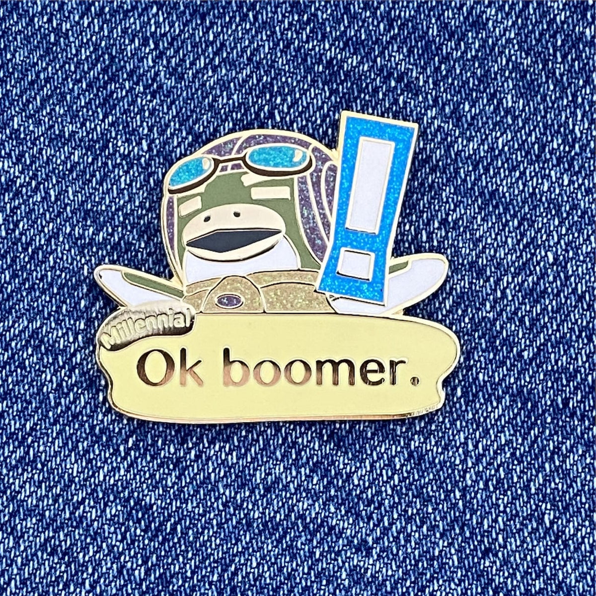 Ok Boomer enamel pin, hard enamel