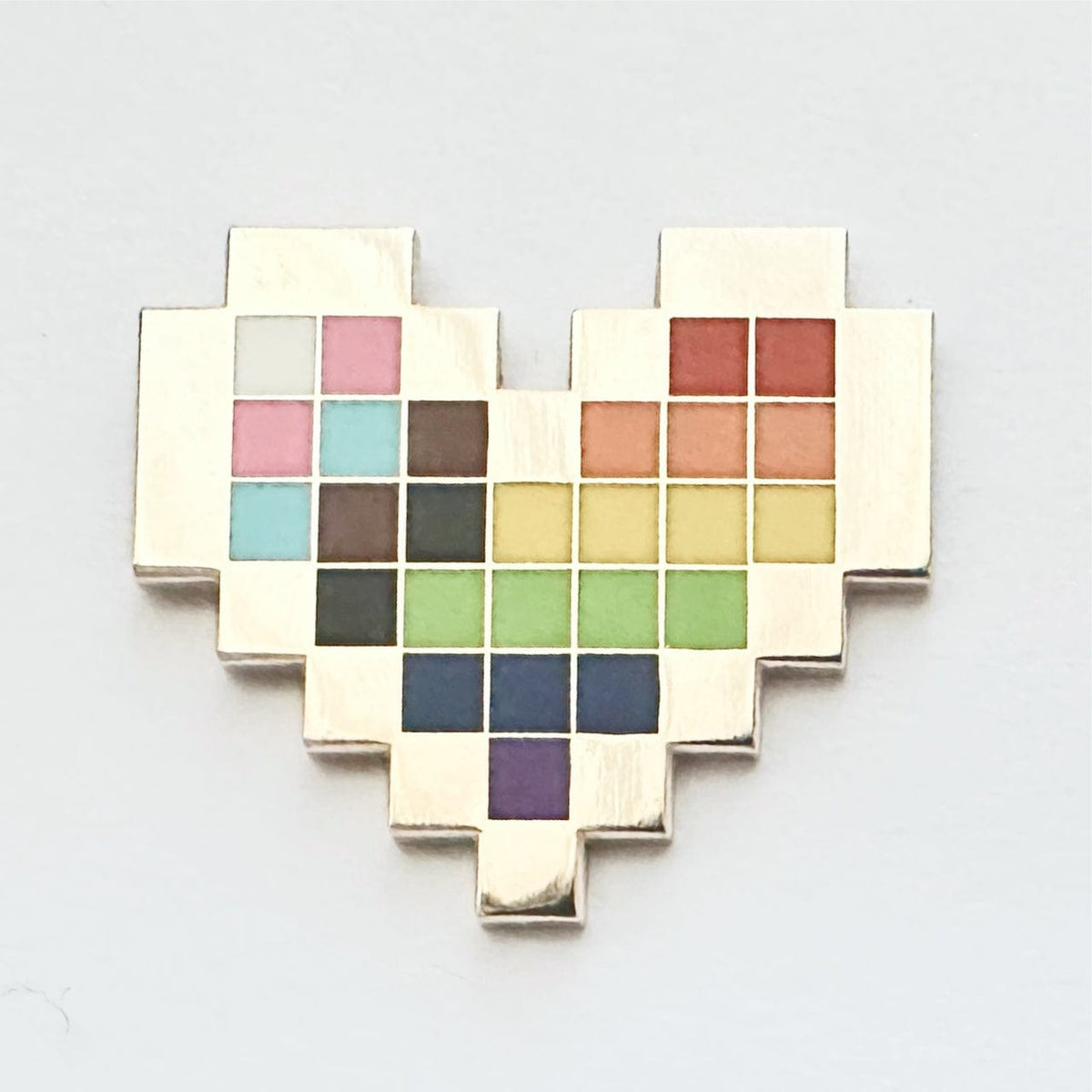 Rainbow Pixel Heart enamel pin, rainbow