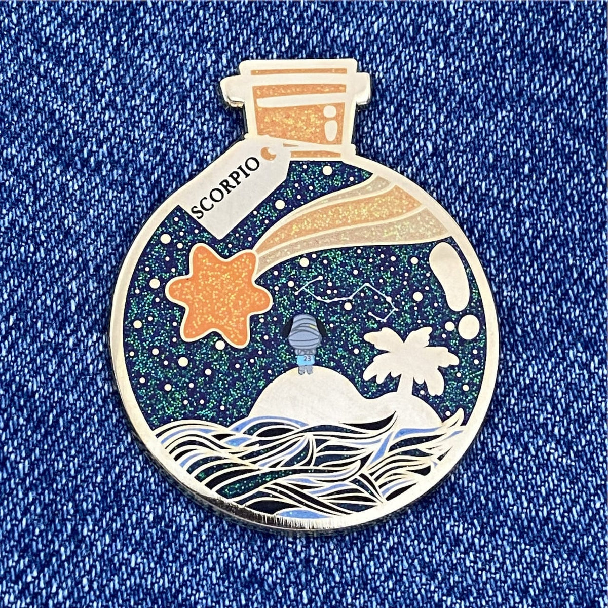 Scorpio Wishing Animal enamel pin, glitter