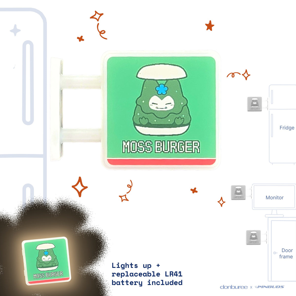 Moss Burger Magnet Light by Donburee x Pinbuds, main product photo