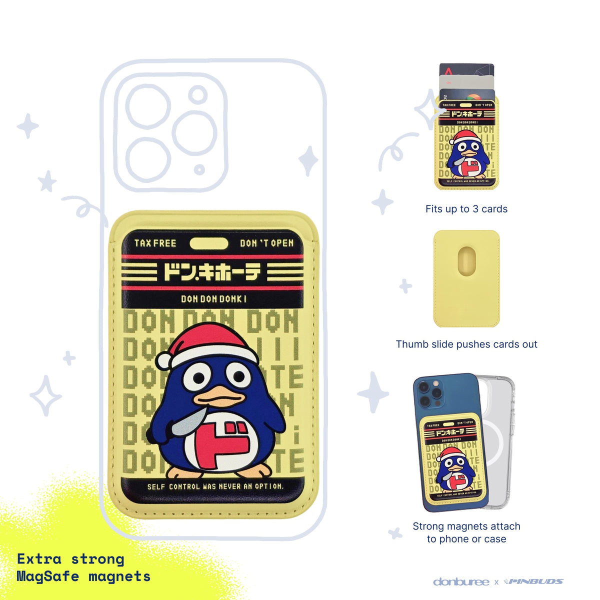 Don Don Donki MagSafe Phone Wallet by Donburee x Pinbuds, main product photo