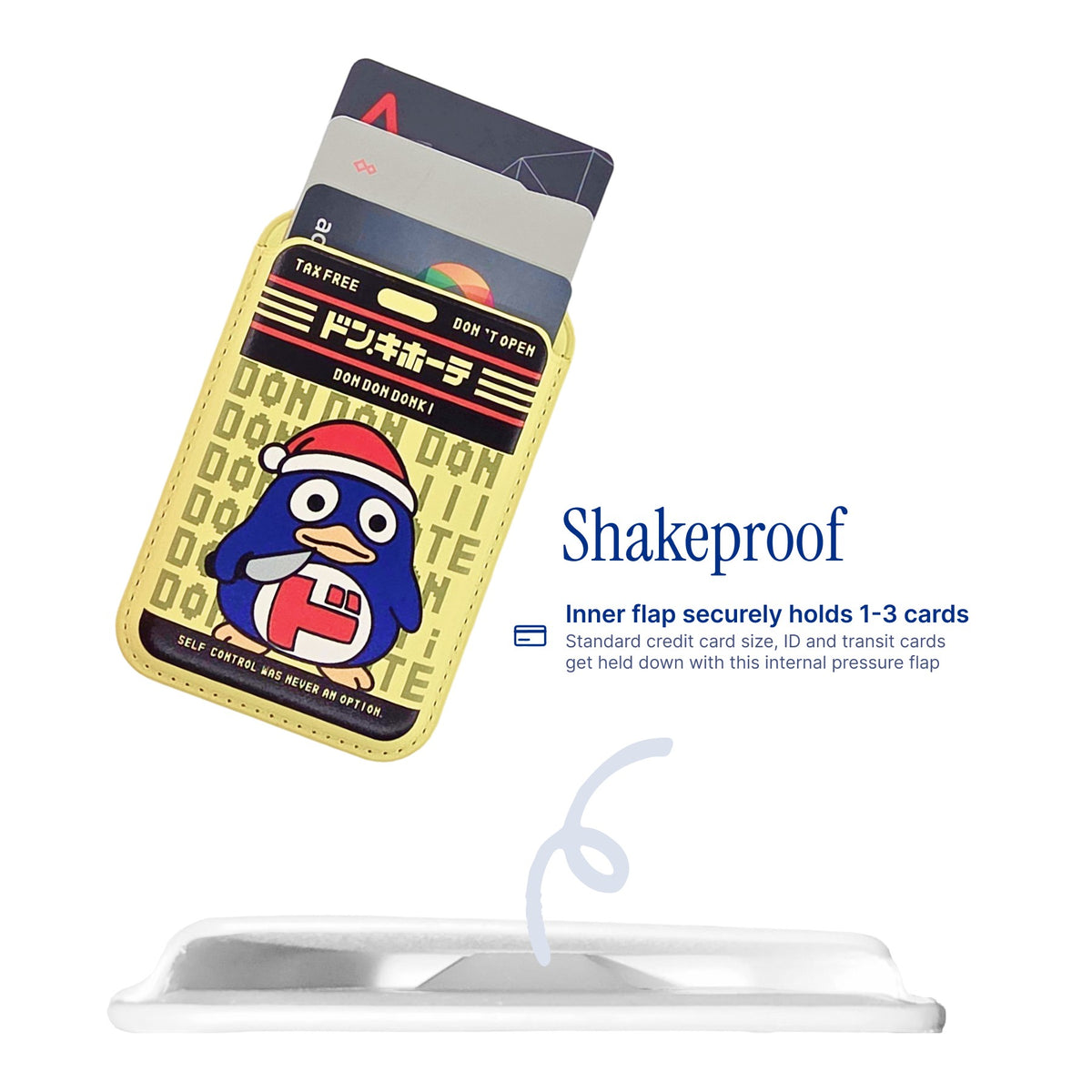 Don Don Donki MagSafe Phone Wallet by Donburee x Pinbuds, shake test showing it stays put