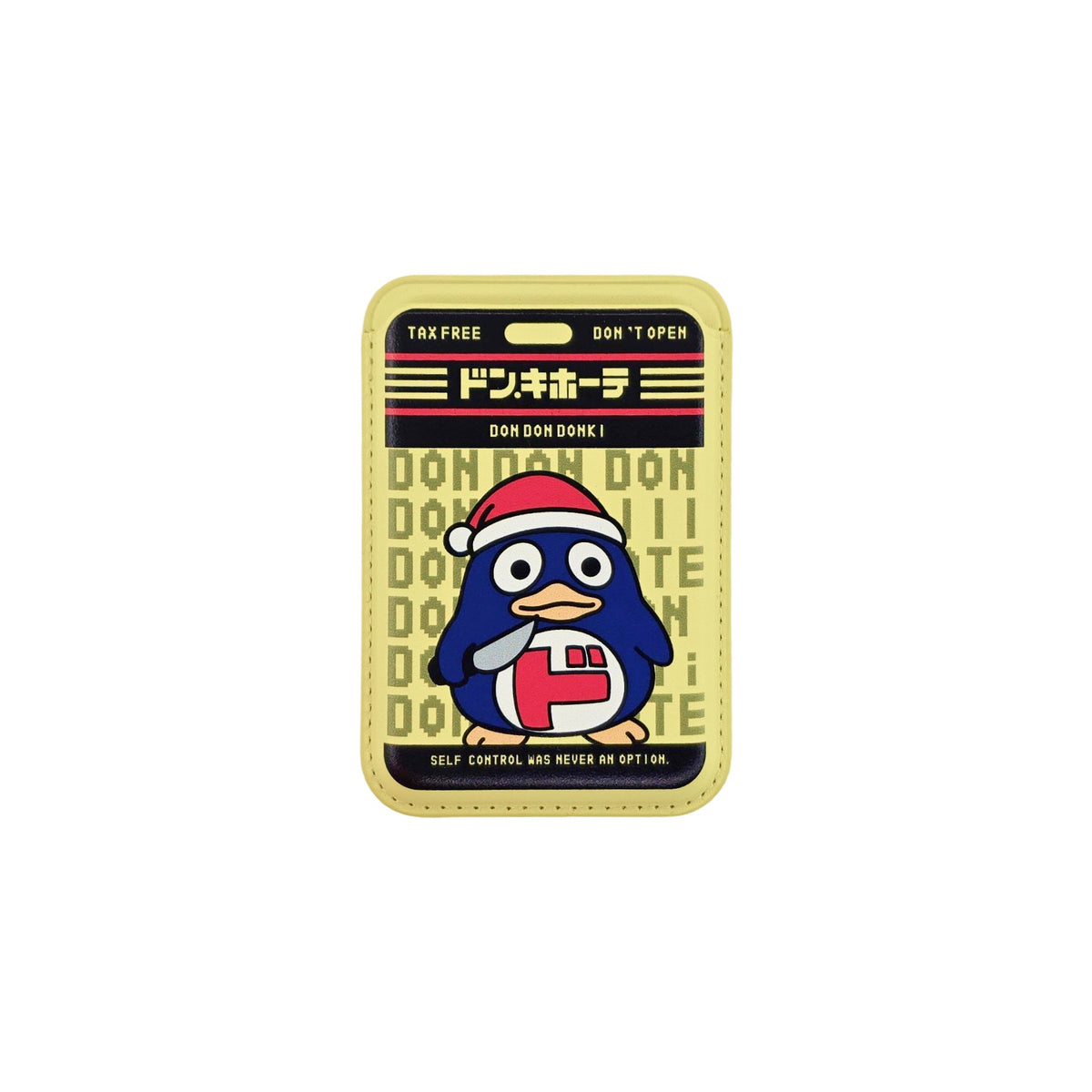 Don Don Donki MagSafe Phone Wallet by Donburee x Pinbuds, front view
