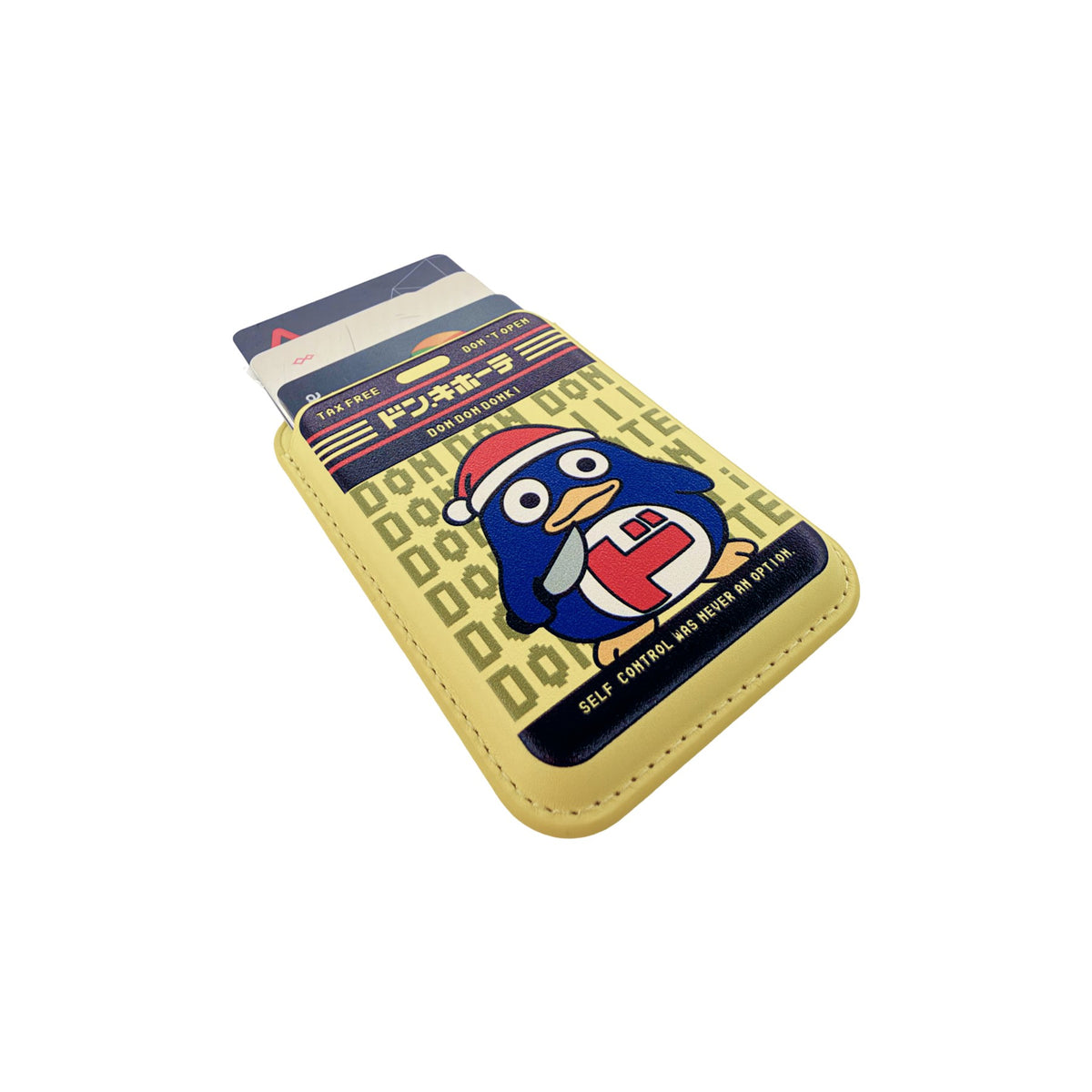 Don Don Donki MagSafe Phone Wallet by Donburee x Pinbuds, angled view 4 of 4