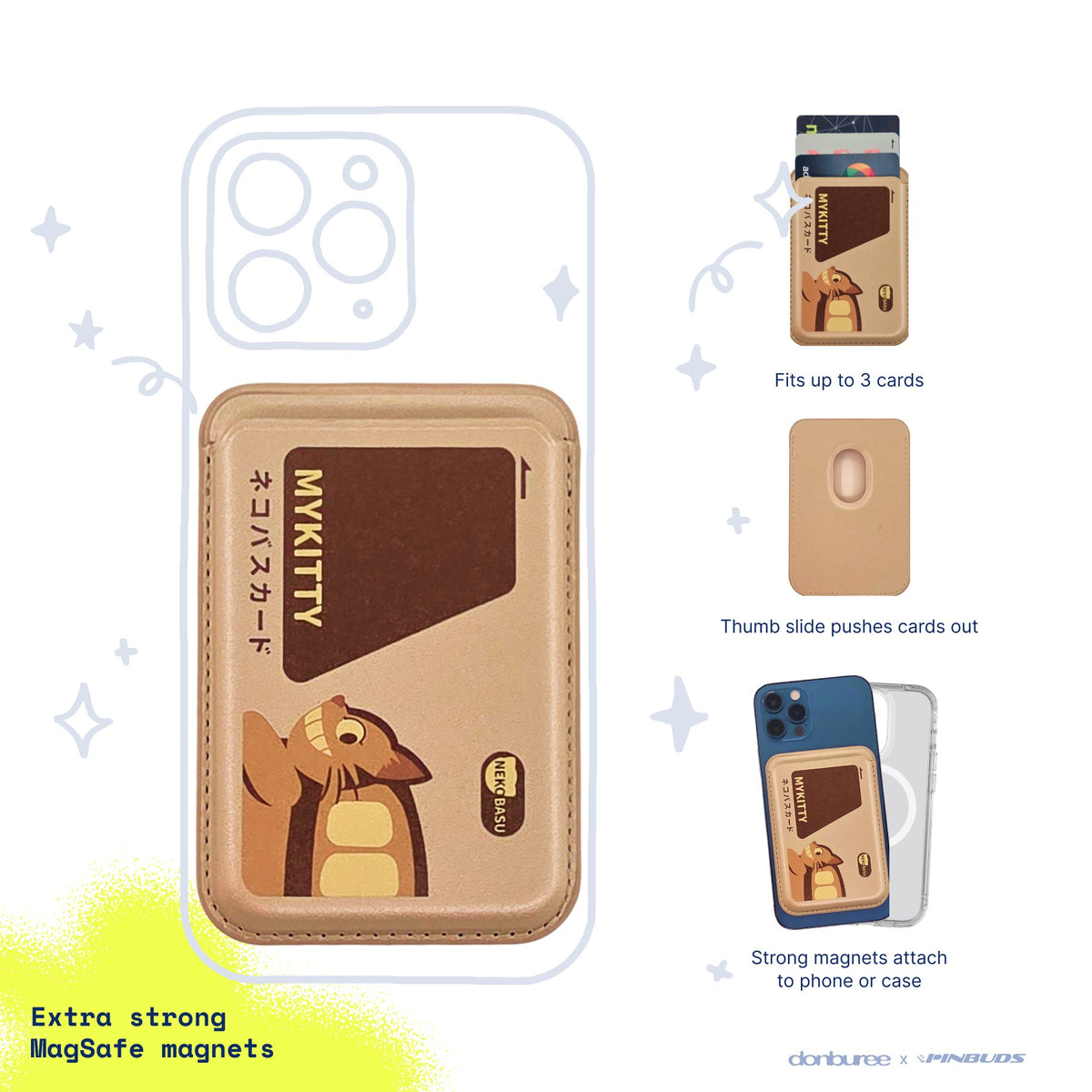 MYKItty MagSafe Phone Wallet by Donburee x Pinbuds, main product photo