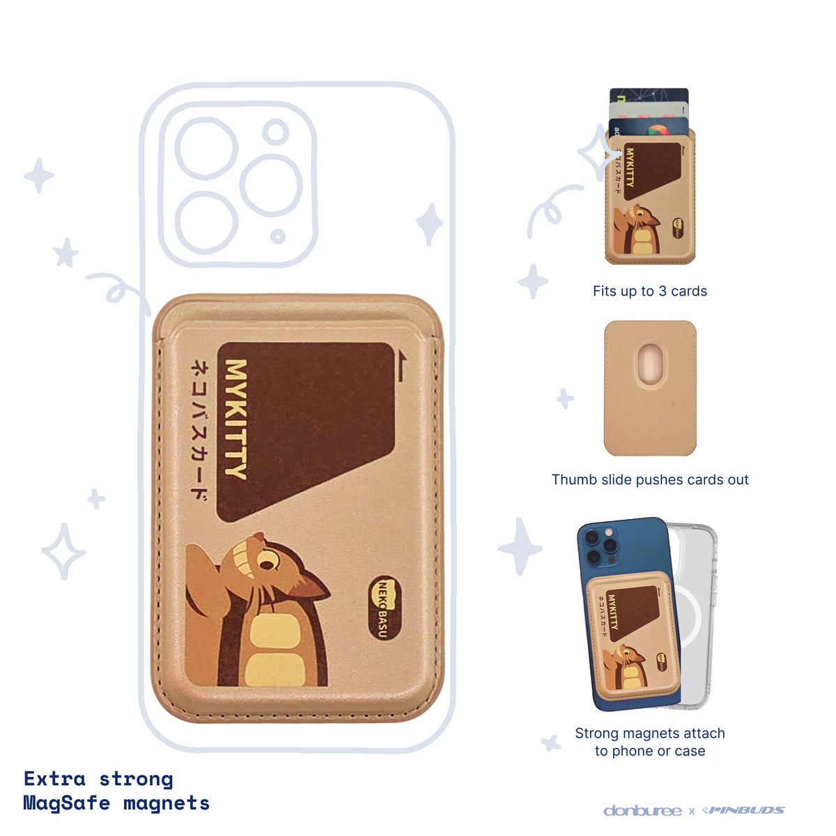MYKItty MagSafe Phone Wallet by Donburee x Pinbuds, main product photo
