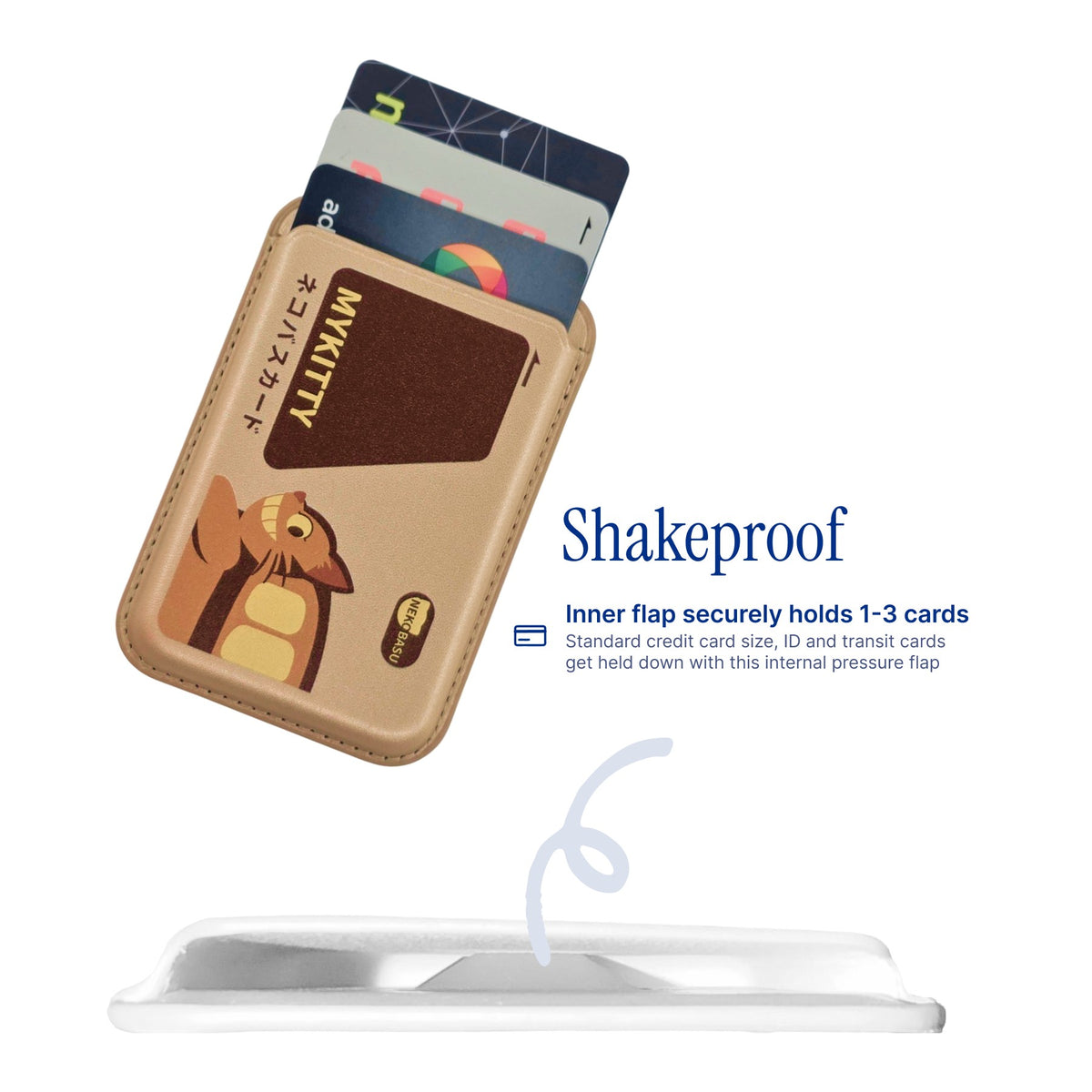 MYKItty MagSafe Phone Wallet by Donburee x Pinbuds, shake test showing it stays put